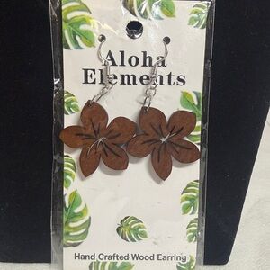 Aloha Elements Brown Wooden Flower Earrings From Hawaii